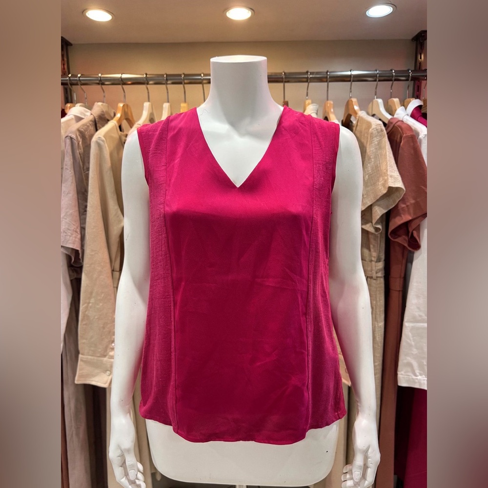 Metaphor V-Neck Sleeveless Blouse in Vibrant Pink